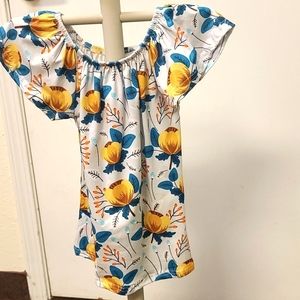 BRAND NEW BOUTIQUE! Yellow gold Skirt with tie accent gray top with flowers